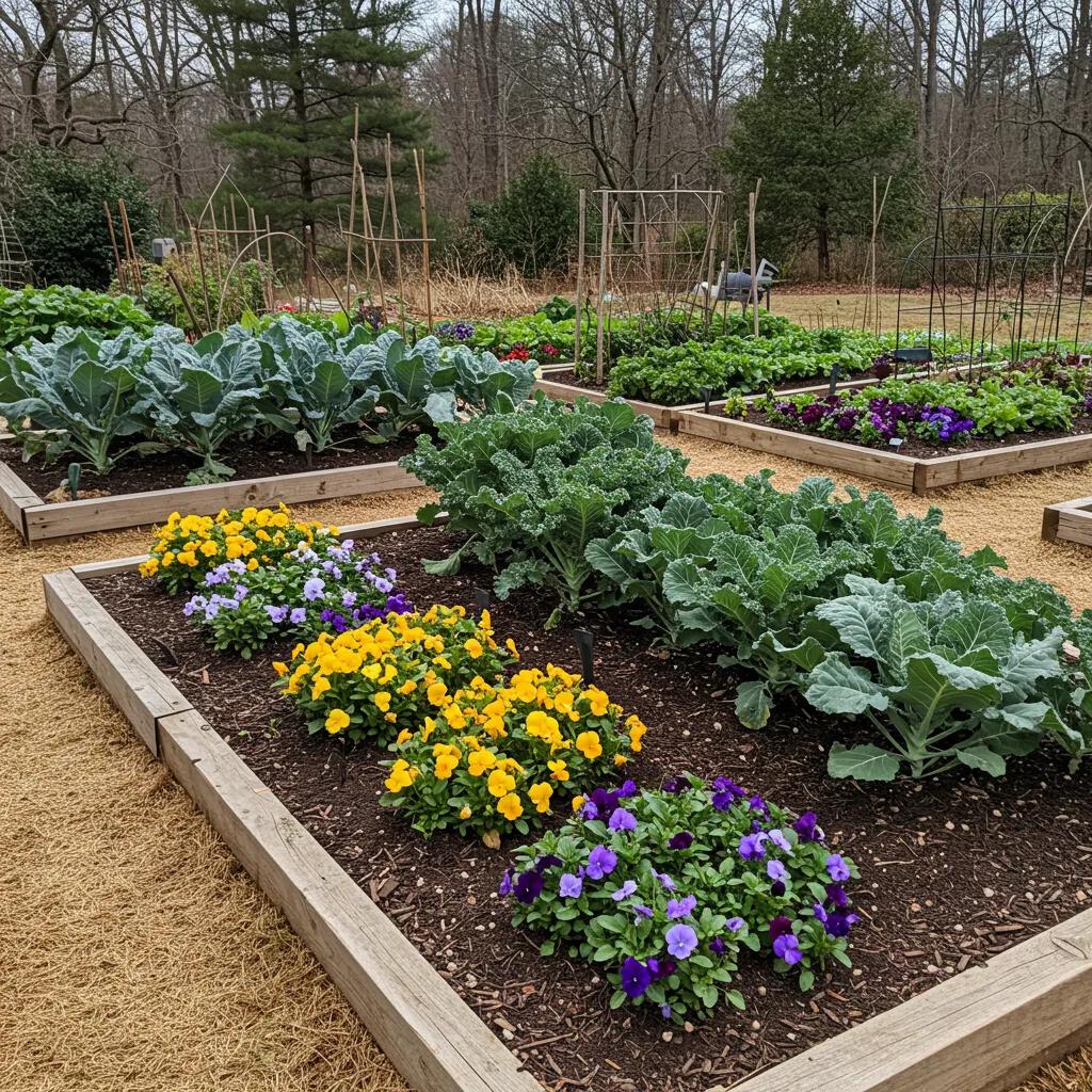 Winter garden preparation in Atlanta with cold-tolerant vegetables and colorful annuals