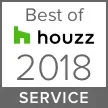 Gray badge with the text "Best of houzz 2018 Service," featuring the green houzz logo.