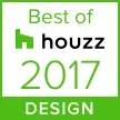 Square badge featuring the text "Best of houzz 2017 DESIGN" in green and black, with the Houzz logo at the top left.